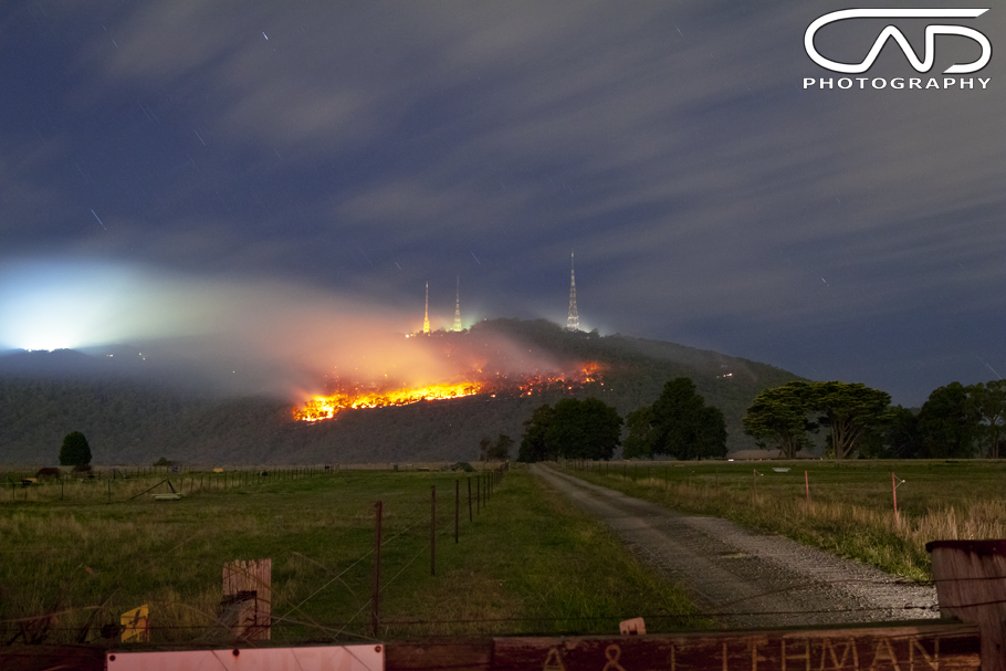 DSE fire burning at the basin Mt Dandenong Victoria Australia 2013 Landscape photograph.