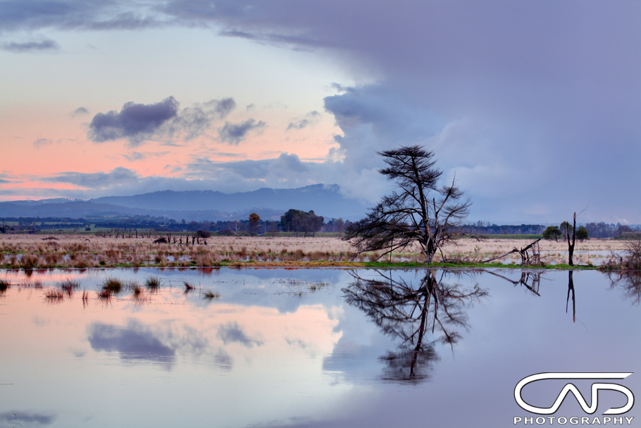 Sunset photograph taken in Yarra Glen near Healsville during the flooding that fills the flatlands